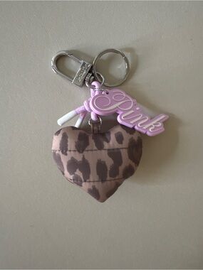 Victoria's Secret PINK Leopard Heart Keychain in Brown and Pink